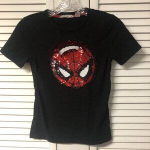 H&M Size 8-10 Black Spider-Man/ Captain A Flip Sequin Tee